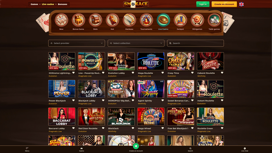 Crupier en vivo de escritorio de SmokAce Casino