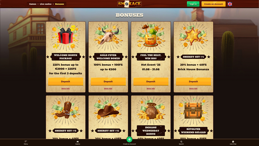 Promociones de escritorio de SmokAce Casino