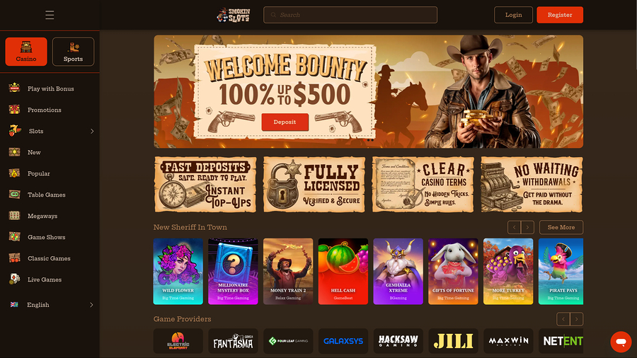 Página de inicio de escritorio del casino Smokin Slots