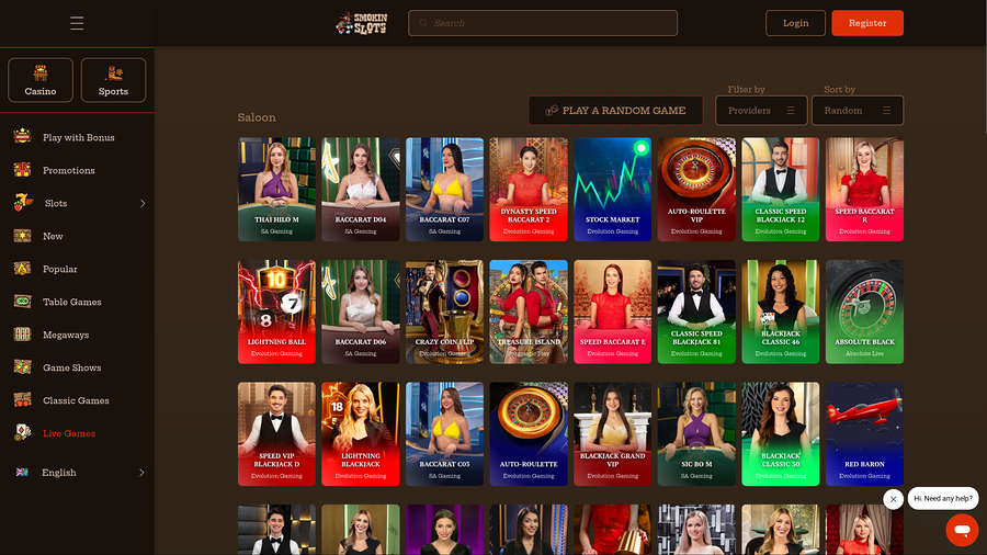 Casino Smokin Slots con crupier en vivo para escritorio