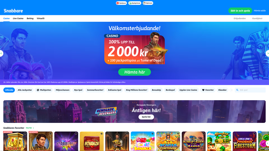 Snabbare Casino skrivbordets startsida