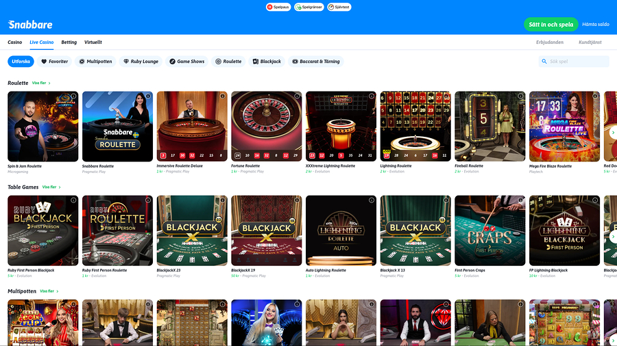Snabbare Casino livedealer på skrivbordet