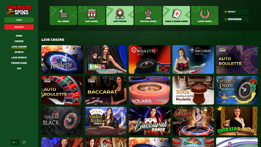 Sombrero Spins Casino Desktop Live Dealer