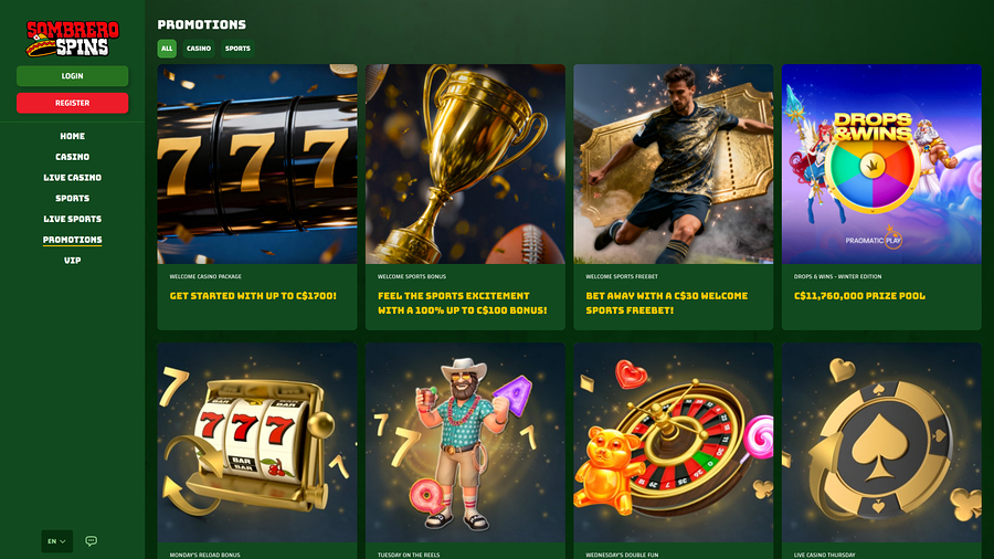 Sombrero Spins Casino Desktop Promotions