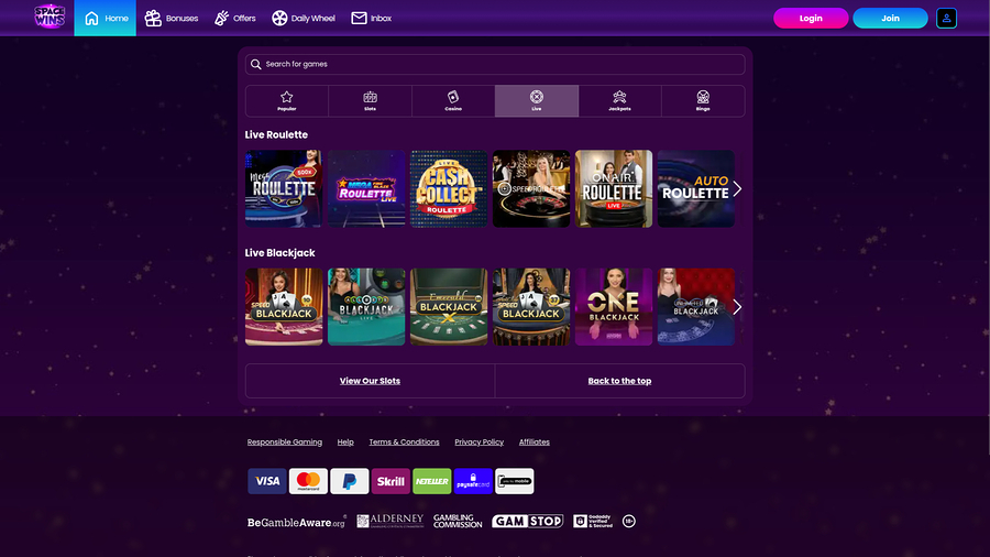 Space Wins Casino Desktop Live Dealer