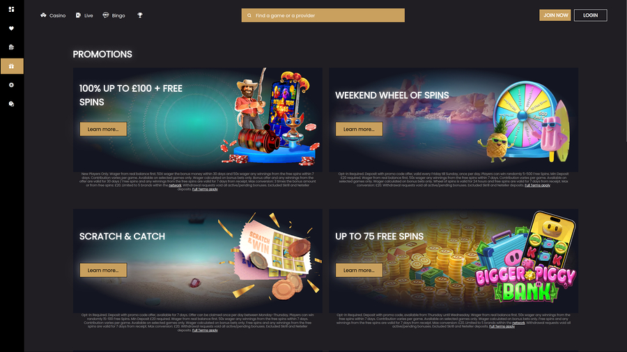 Sparkle Slots Casino Desktop Promotions