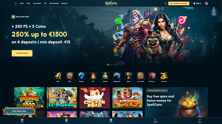 SpellWin Casino Desktop Homepage