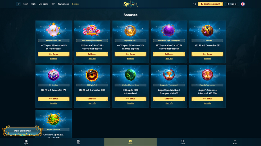 SpellWin Casino Desktop Promotions