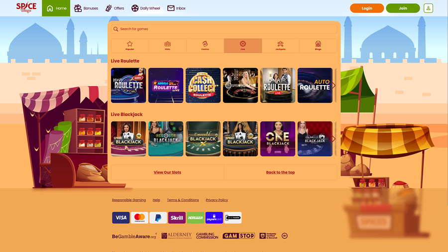 Spice Bingo Casino Desktop Live Dealer