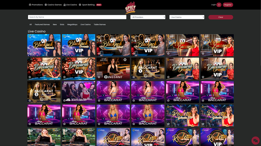 SpicyJackpots Casino Desktop Live Dealer