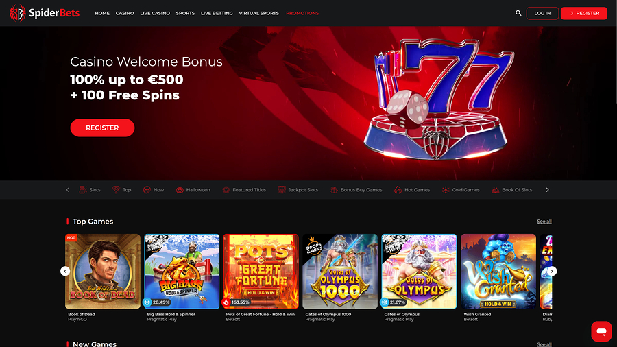 Página de inicio de SpiderBets Casino