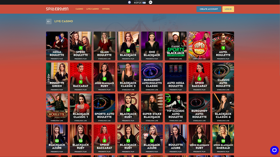 Spilleboden Casino Desktop Live Dealer