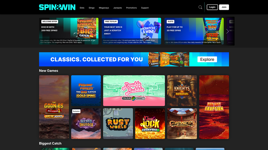 Spin And Win Casino Desktop Homepage
