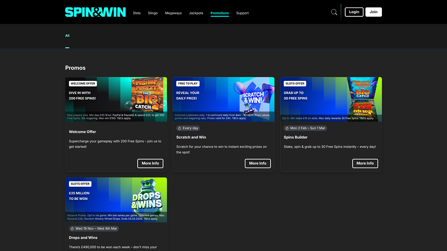 Spin And Win Casino Desktop Promotions