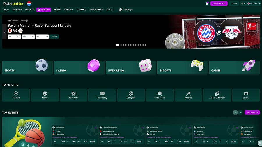 SpinBetter Casino Desktop Homepage