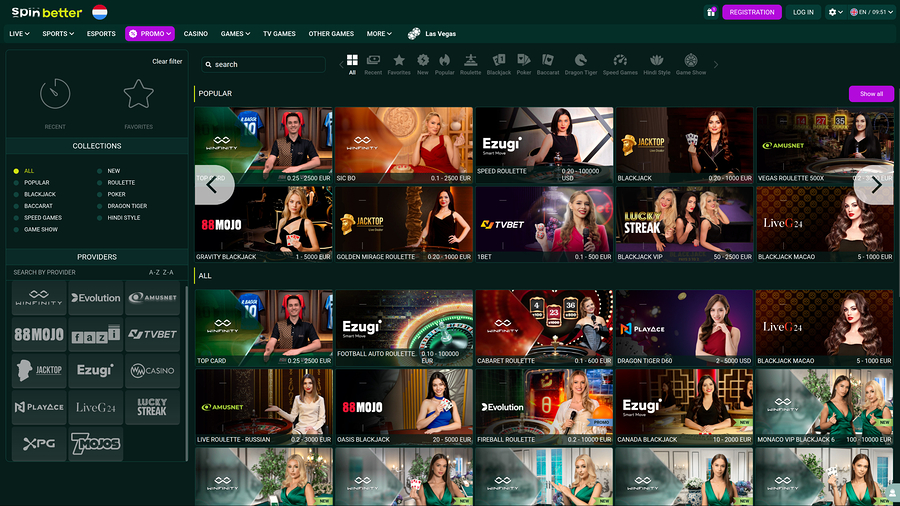 SpinBetter Casino Desktop Live Dealer