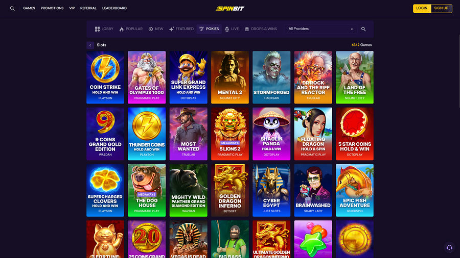 SpinBit Casino Desktop Pokies