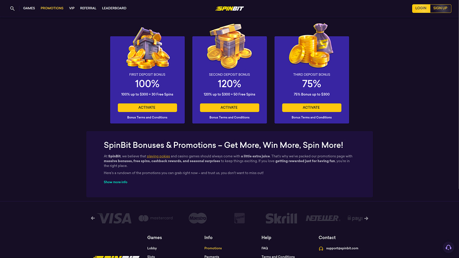 SpinBit Casino Desktop Promotions