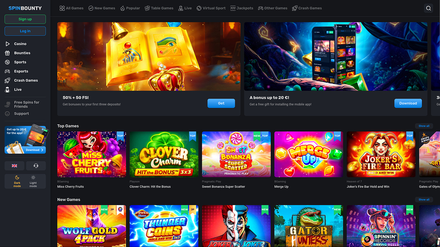SpinBounty Casino Desktop Homepage
