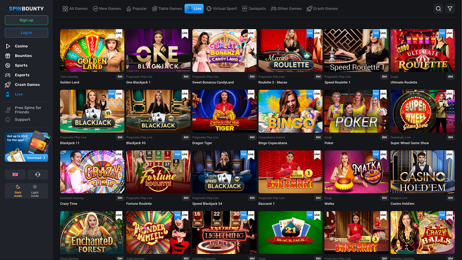 SpinBounty Casino Desktop Live Dealer