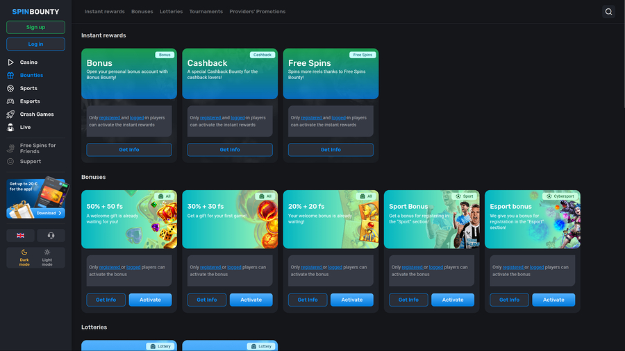 SpinBounty Casino Desktop Promotions