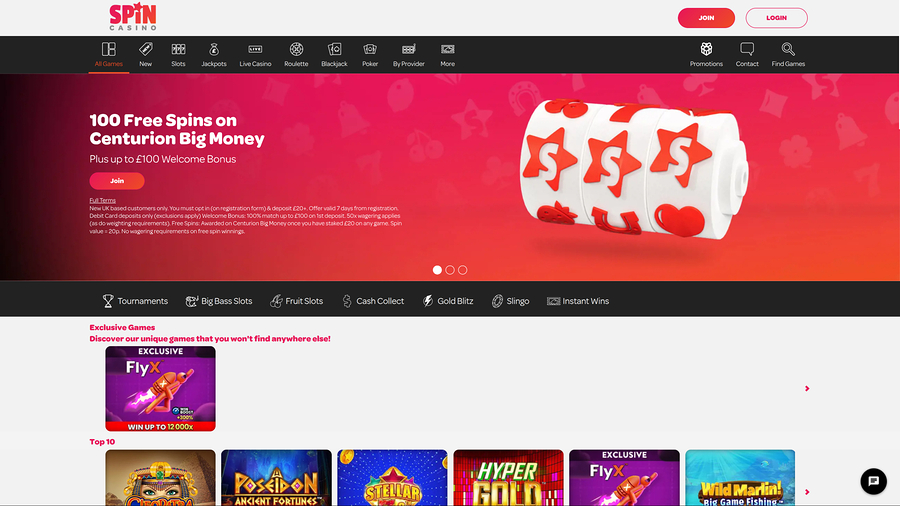 Spin Casino Desktop Homepage
