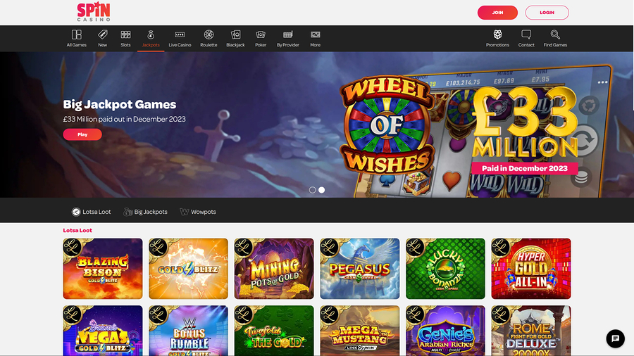 Spin Casino Desktop Jackpot