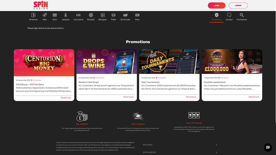 Spin Casino Desktop Promotions