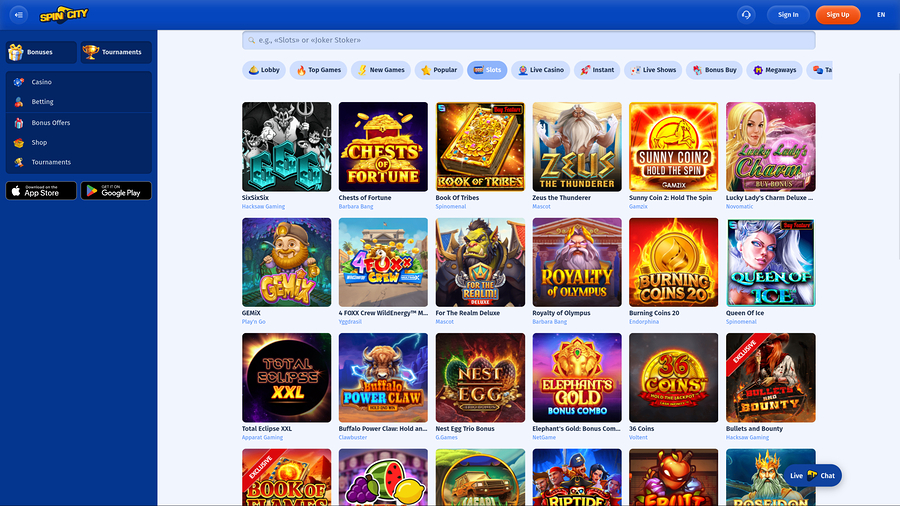 Spin City Casino Desktop Games