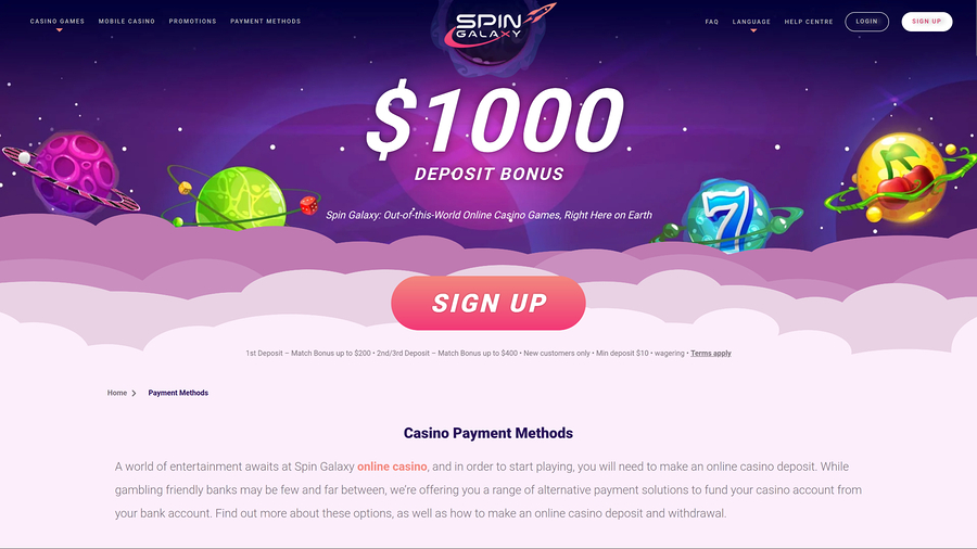 Spin Galaxy Casino Desktop Homepage