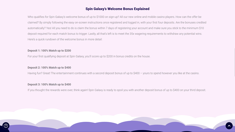 Spin Galaxy Casino Desktop Promotions