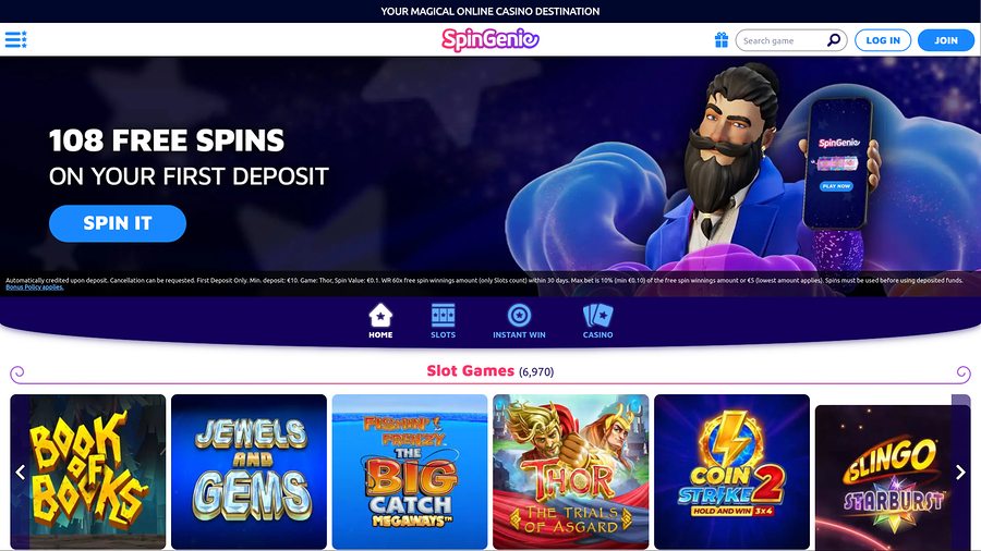 SpinGenie Casino Desktop Homepage