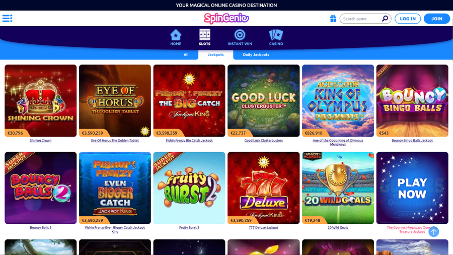 SpinGenie Casino Desktop Jackpot