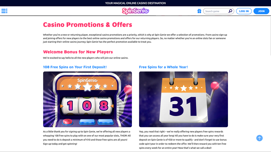 SpinGenie Casino Desktop Promotions
