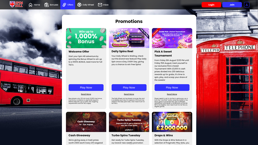 Spin Hill Casino Desktop Promotions