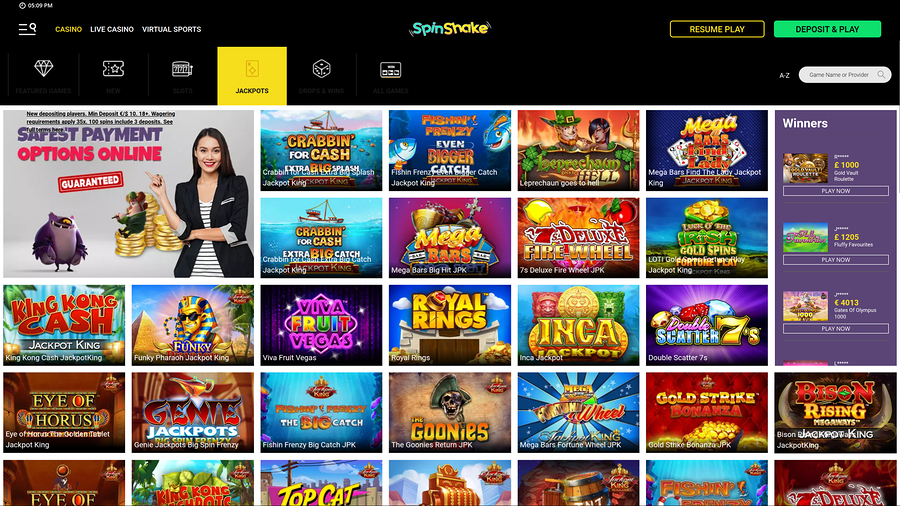Spin Shake Casino Desktop Jackpot