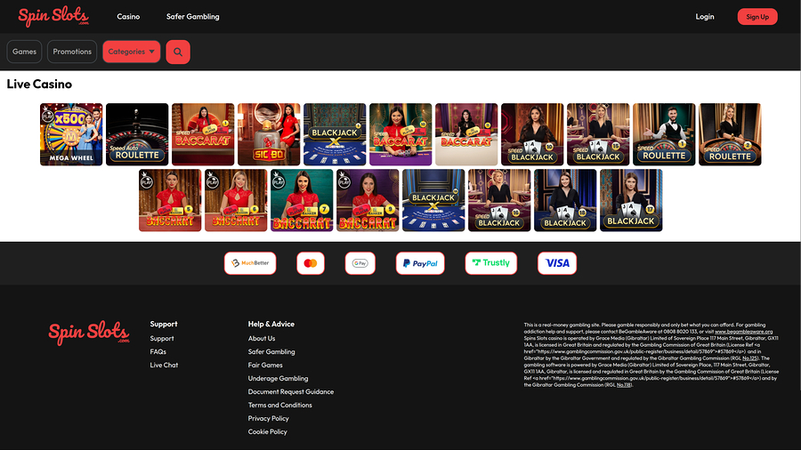 Spin Slots Casino Desktop Live Dealer