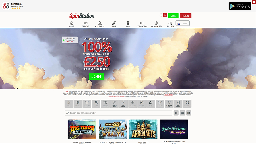 Spin Station Casino Desktop Homepage