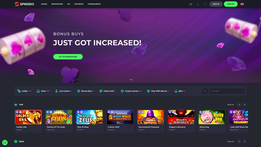 Spinago Casino Desktop Homepage