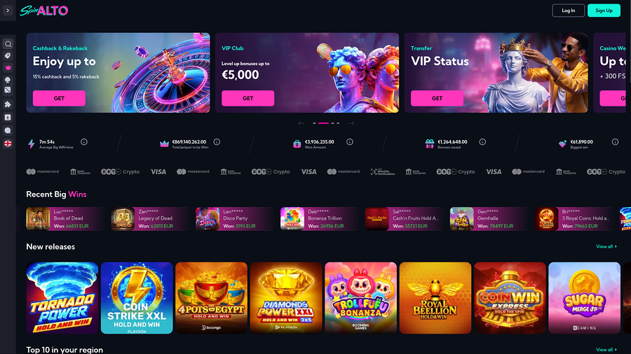 Spinalto Casino Desktop Homepage