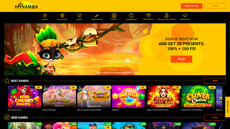 Spinamba Casino Desktop Homepage