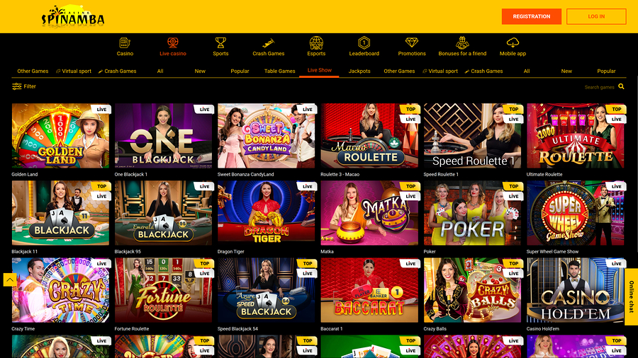 Spinamba Casino Desktop Live Dealer