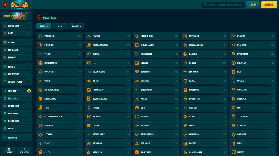 Spinanga Casino Desktop Game Developers