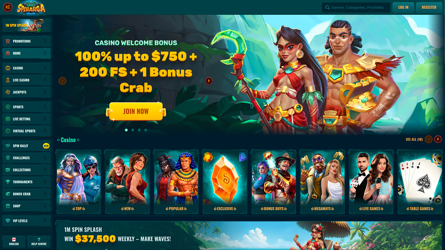 Spinanga Casino Desktop Homepage