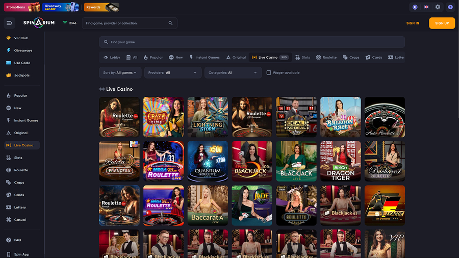 Crupier en vivo de escritorio de Spinarium Casino