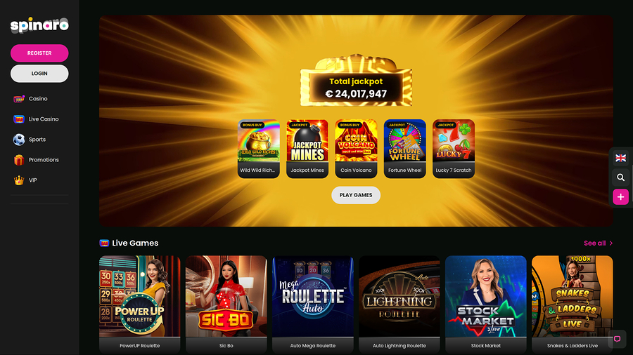 Spinaro Casino Desktop Jackpot