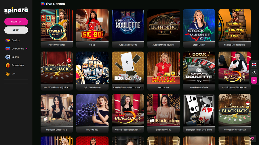 Spinaro Casino Desktop Live Dealer