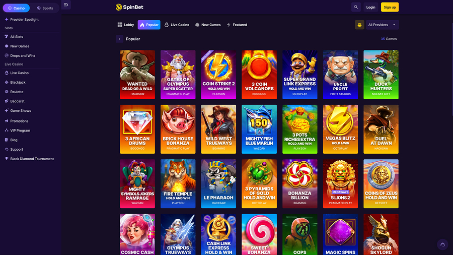 Spinbet Casino Desktop Games
