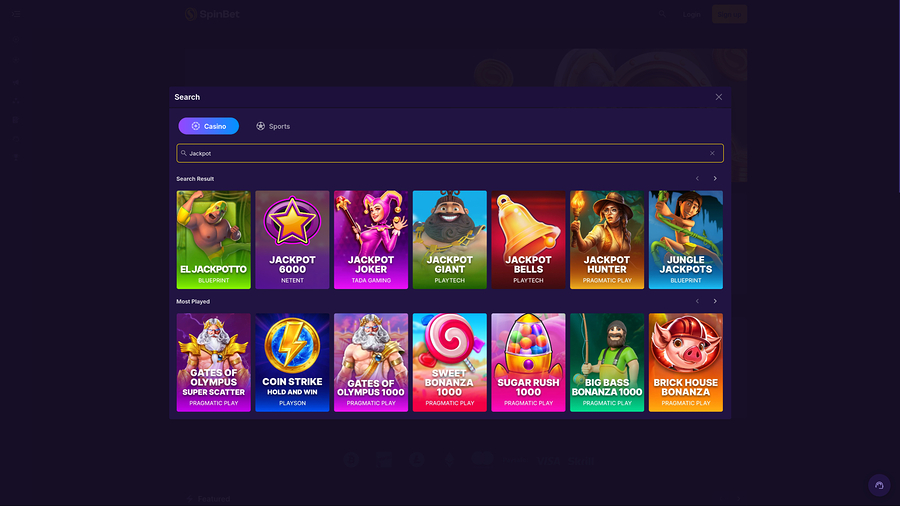 Spinbet Casino Desktop Jackpot
