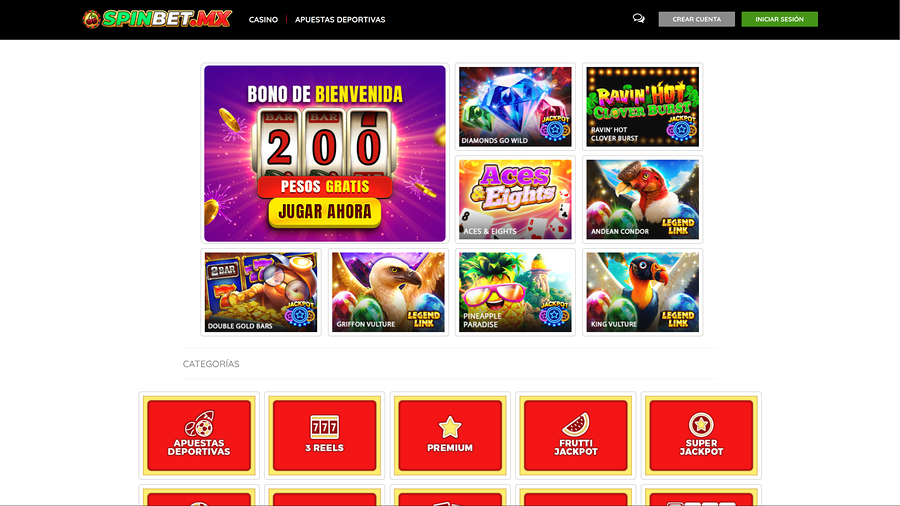 Spinbet Desktop Homepage